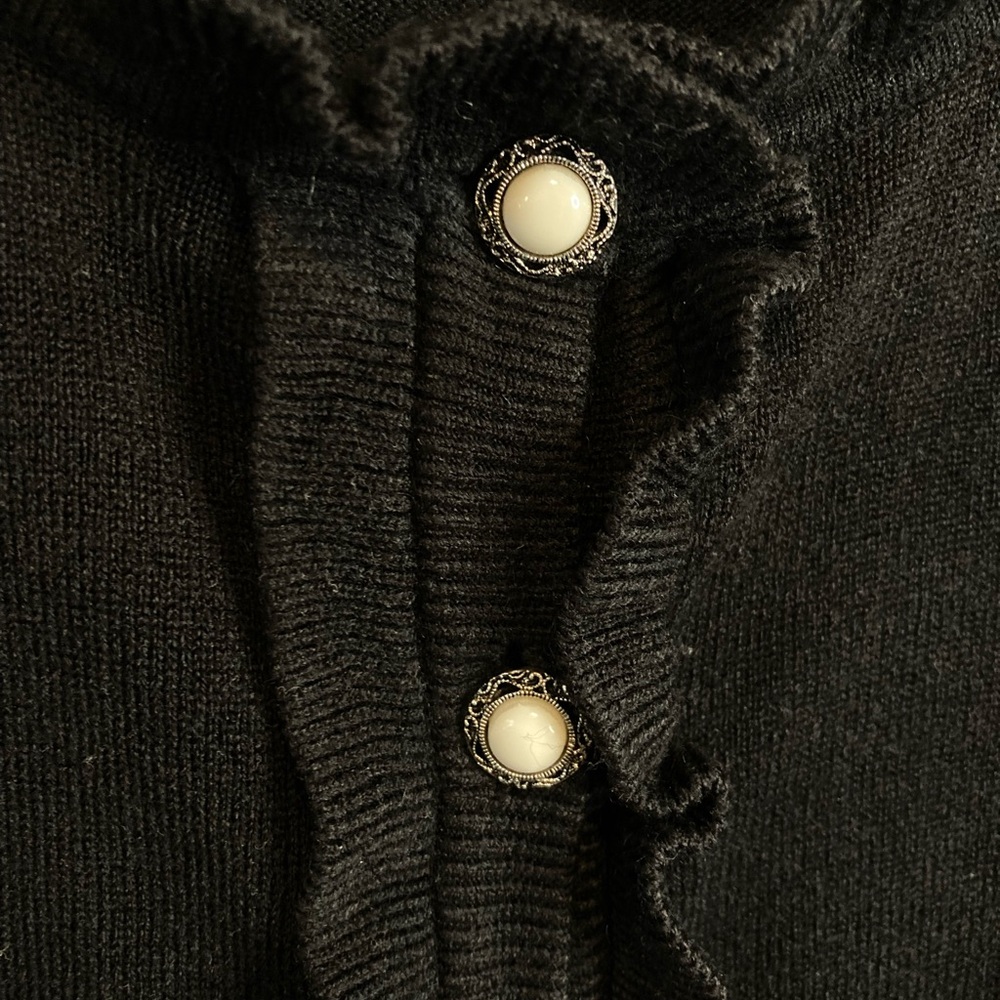 Brandon Thomas Black Button Down Sweater XL Vintage Pearl Buttons Ruffle